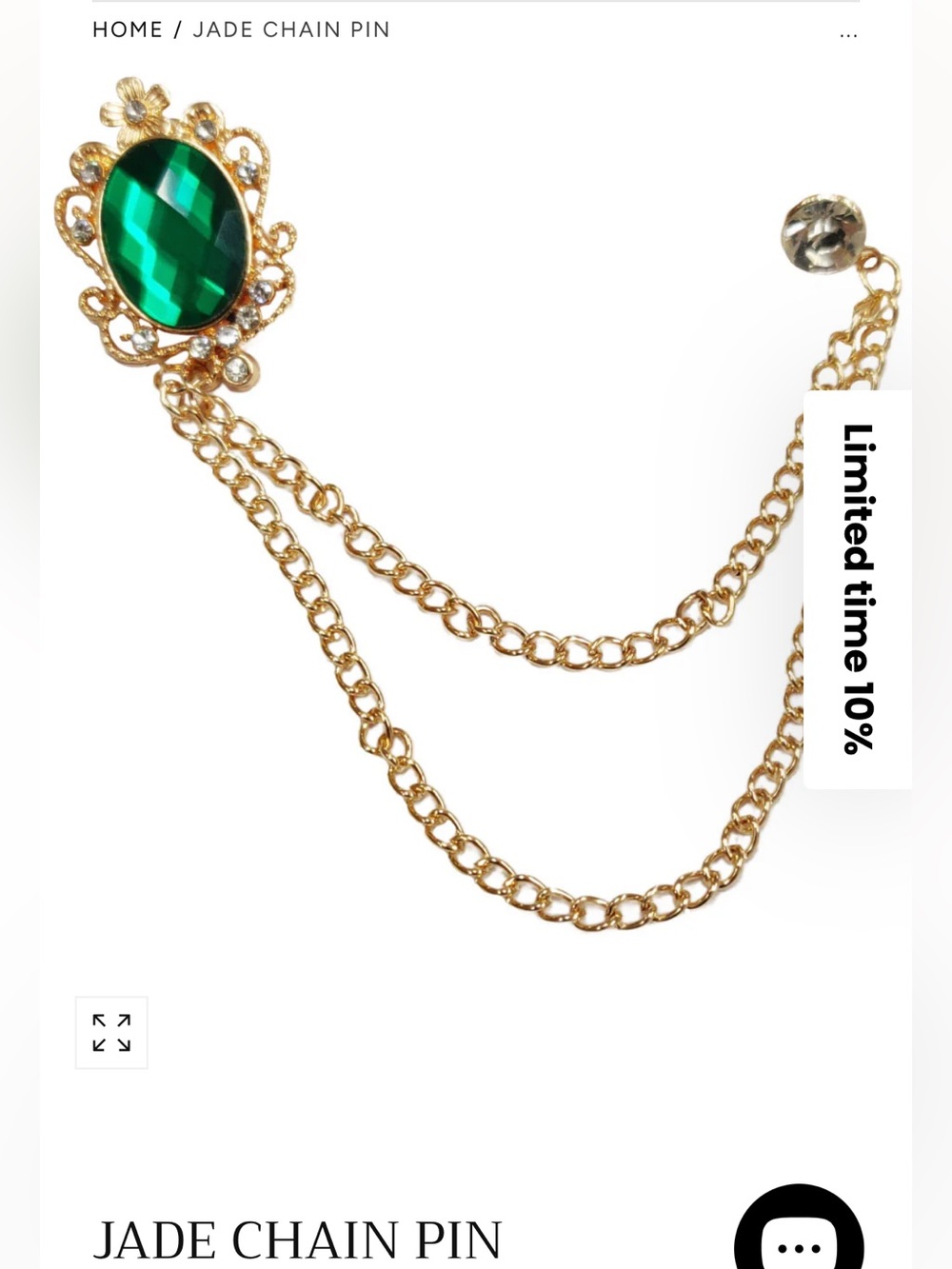 ARATTA Gold Chain Brooch with Emerald Green Stone - Women Jewelry